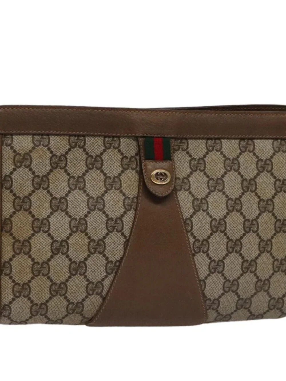 GUCCI GG Supreme Web Sherry Line Clutch Bag PVC Beige Red 89 01 033 Auth ep6982